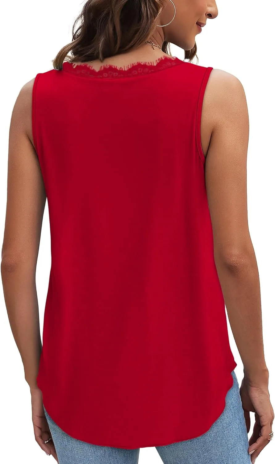 WIHOLL Womens Summer Tank Tops Loose Fit Lace V Neck Sleeveless Tops Shirts Dressy Casual Flowy(S-3XL)
