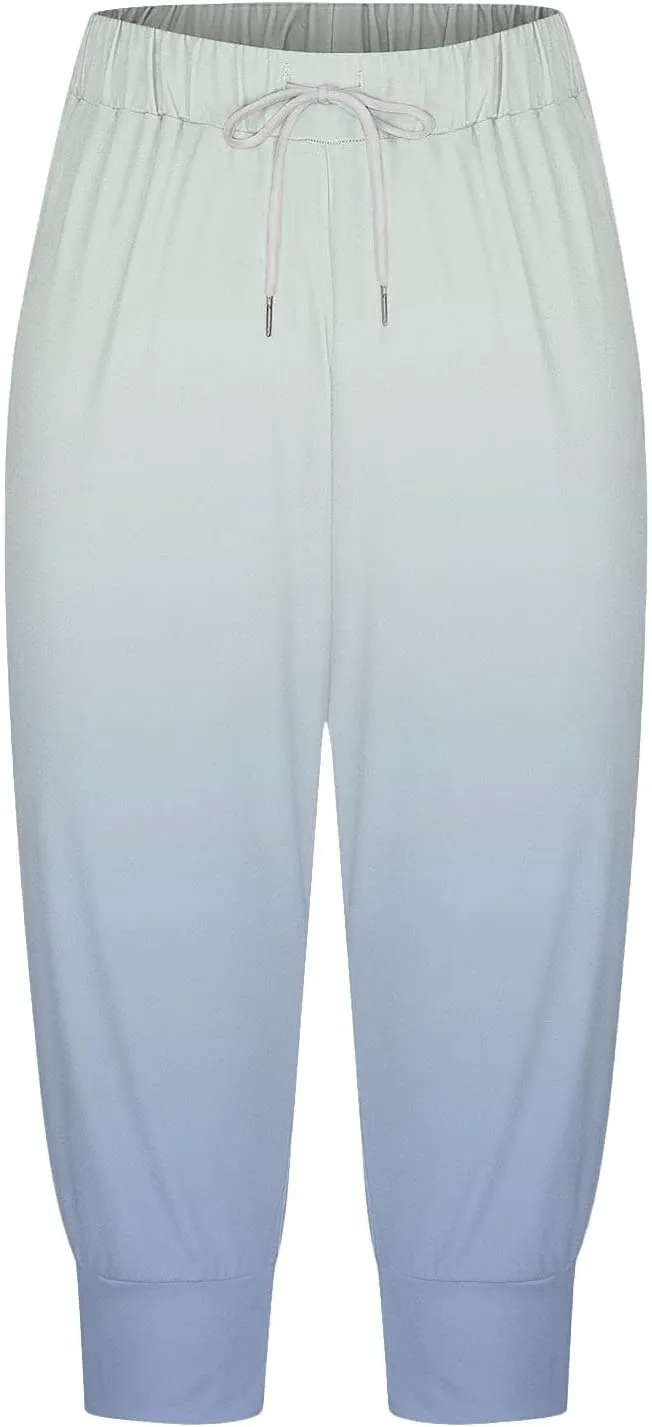 Women Linen Summer Baggy Palazzo Pants Elastic Waist Baggy Stretchy Slim-Fit Pant Trousers Work Business