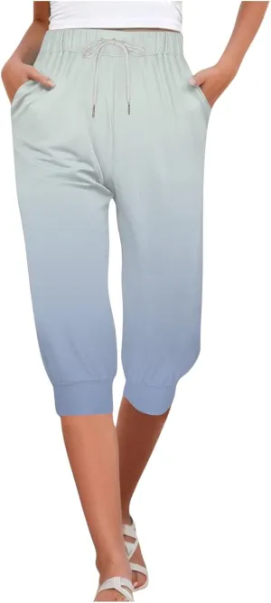 Women Linen Summer Baggy Palazzo Pants Elastic Waist Baggy Stretchy Slim-Fit Pant Trousers Work Business