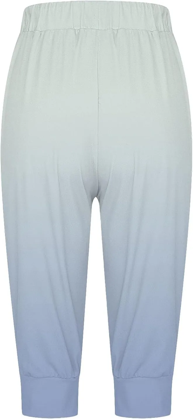 Women Linen Summer Baggy Palazzo Pants Elastic Waist Baggy Stretchy Slim-Fit Pant Trousers Work Business