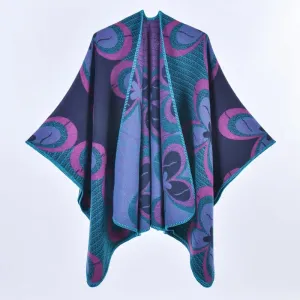 Women Split Thickened Warm Shawl Cloak Cardigan Outer Wear Office Warm Shawl
