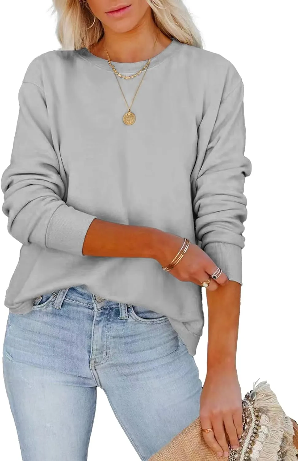 Women's Casual Long Sleeve Crewneck Sweatshirt Loose Flowy Lightweight Pullover Sweatshirts Tops
