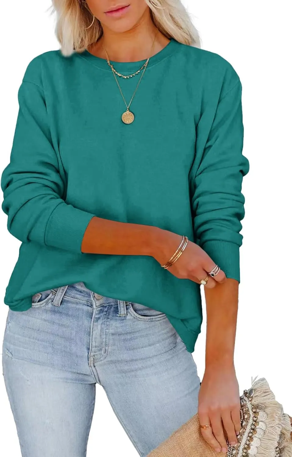 Women's Casual Long Sleeve Crewneck Sweatshirt Loose Flowy Lightweight Pullover Sweatshirts Tops