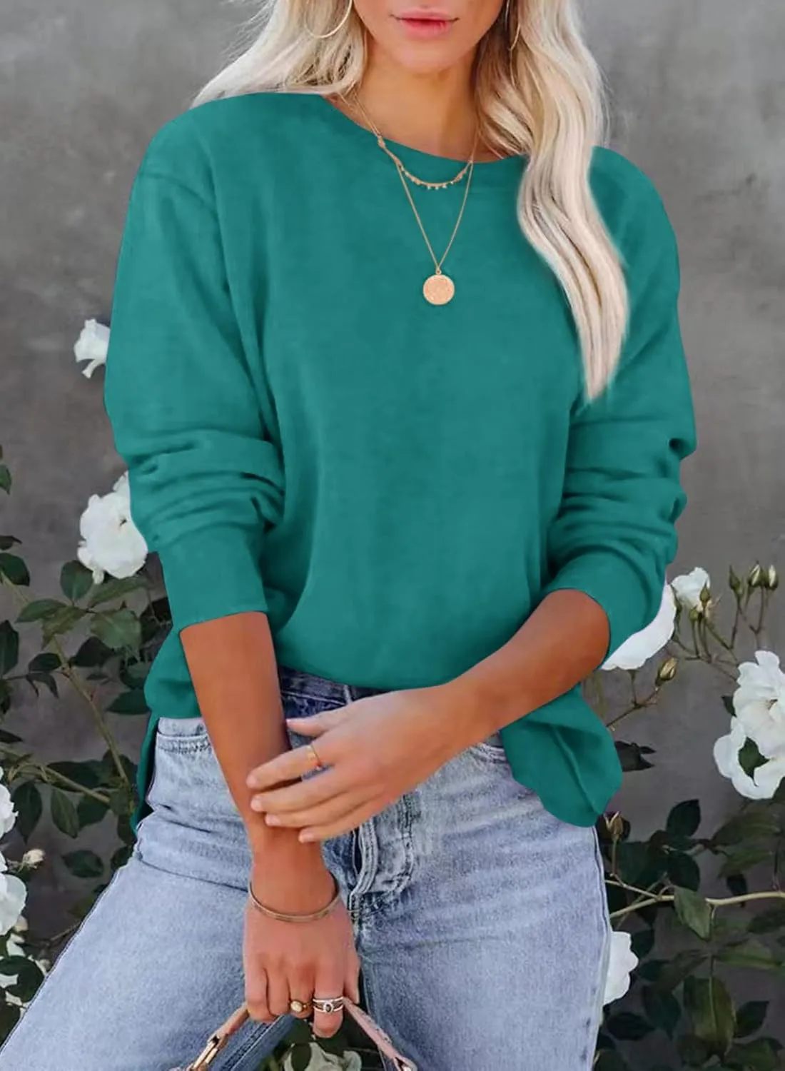 Women's Casual Long Sleeve Crewneck Sweatshirt Loose Flowy Lightweight Pullover Sweatshirts Tops