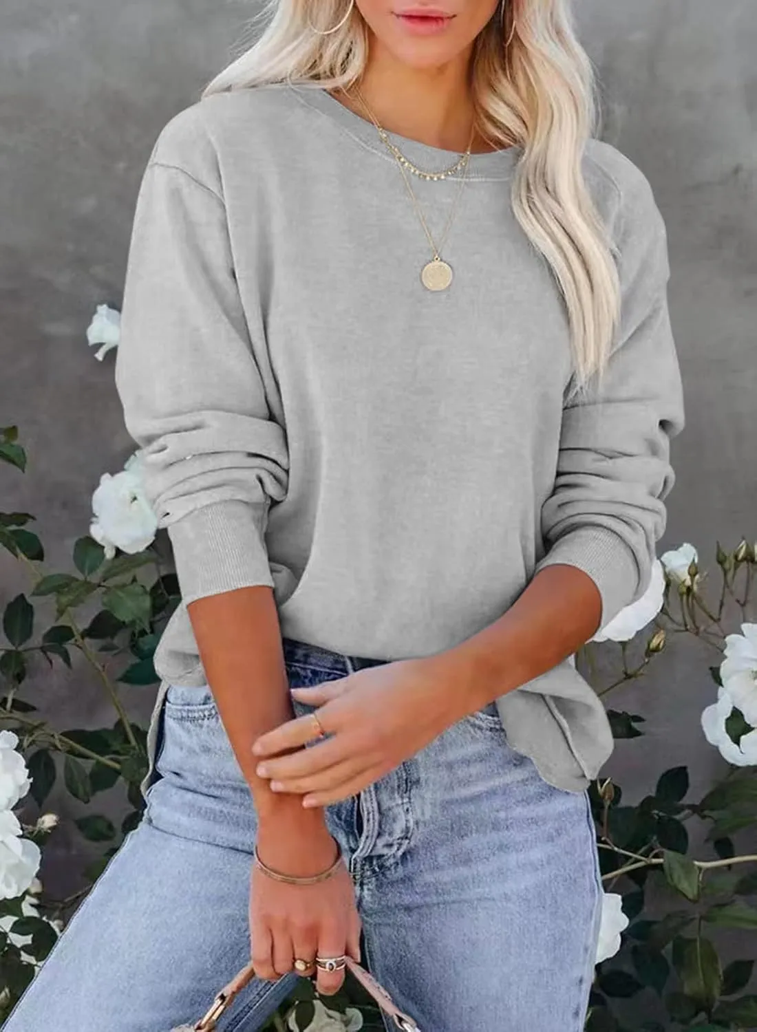 Women's Casual Long Sleeve Crewneck Sweatshirt Loose Flowy Lightweight Pullover Sweatshirts Tops