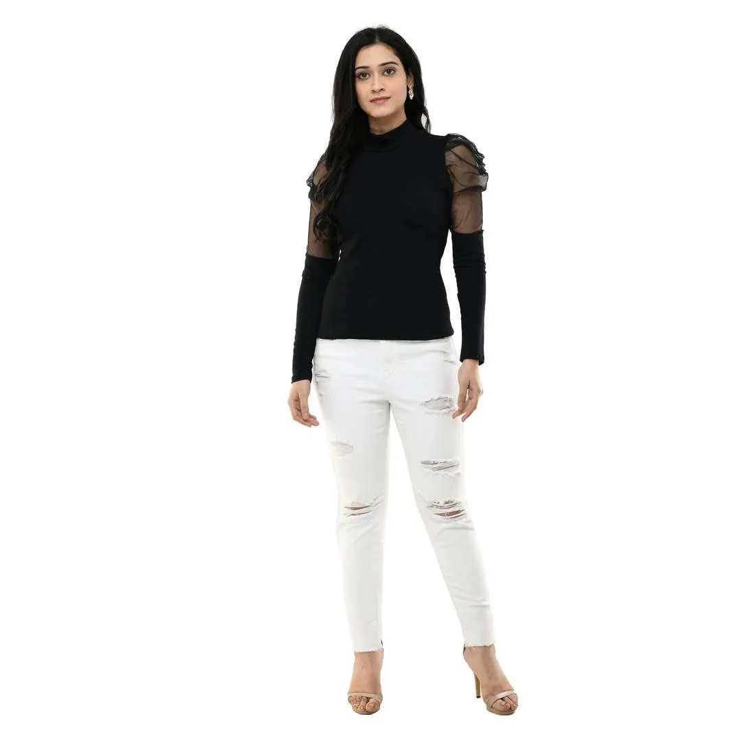 Women's Hosiery Black Solid Top