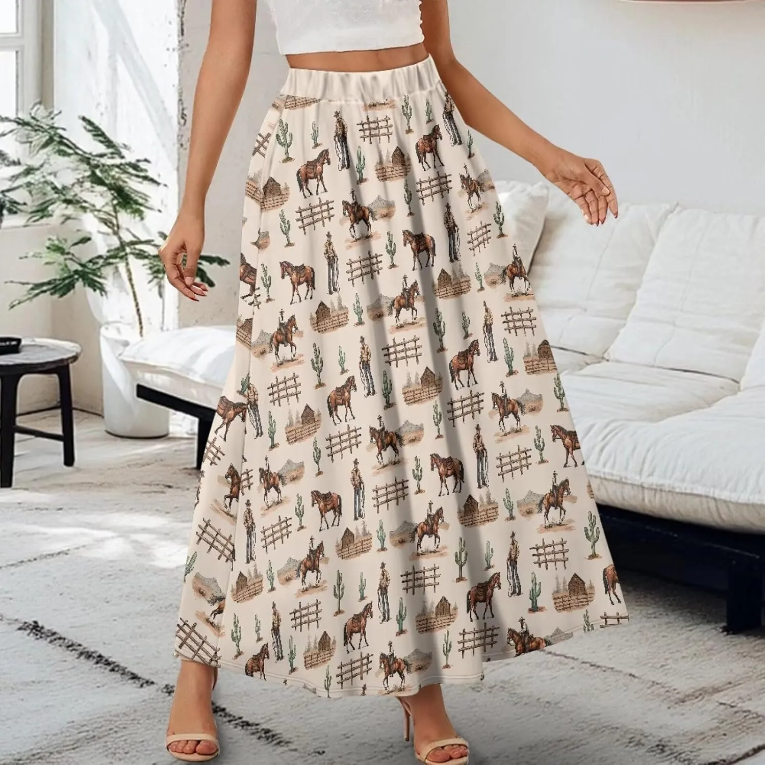 Women's Midi Skirt Elastic Pleated Long Skirts for Women Trendy with Pocket s-2xl