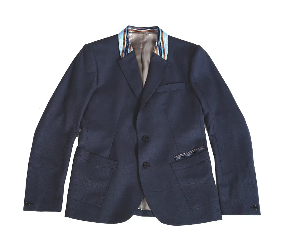 Wool Suit with Straight Leg Trousers - Blue