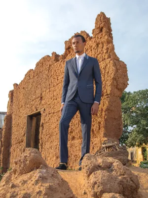 Wool Suit with Straight Leg Trousers - Blue Wool Suit with Straight Leg Trousers - Blue