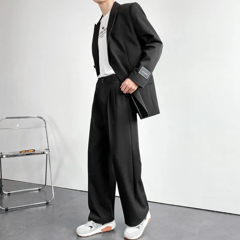 xiangtuibao Men Business Double Breasted Blazer Set Fashion Elegant Loose Fit Suit Jackets Straight Trousers 2 Pieces Set Streetwear S-XL