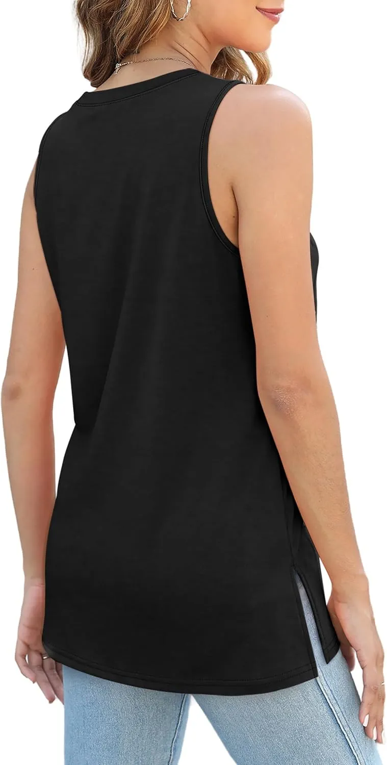 XIEERDUO Womens Tank Tops Crewneck Loose Fit Basic Casual Summer Side Split Sleeveless Shirts